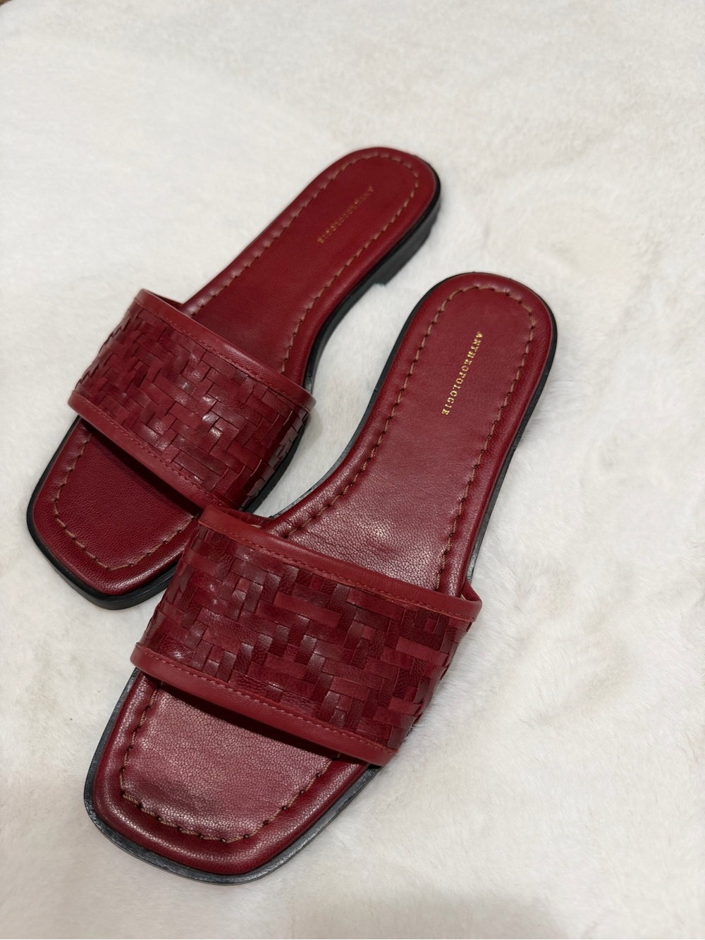Anthropology Braided Leather Slide Sandals in Deep Red Size 7.5 (38)